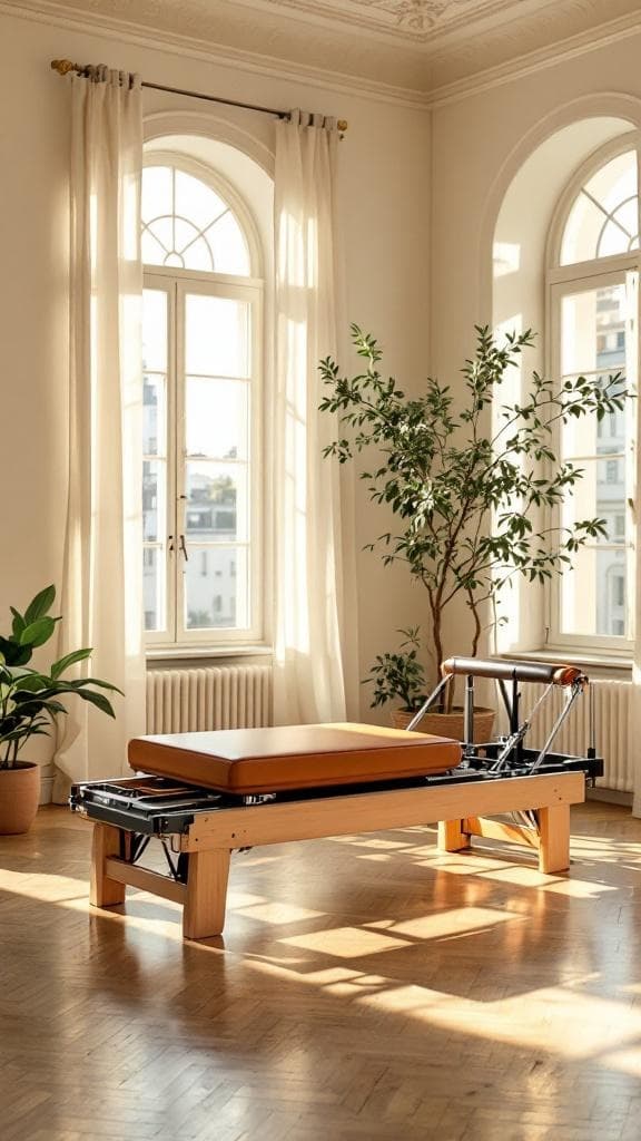 Pilates Reformer im warmen Sonnenlicht